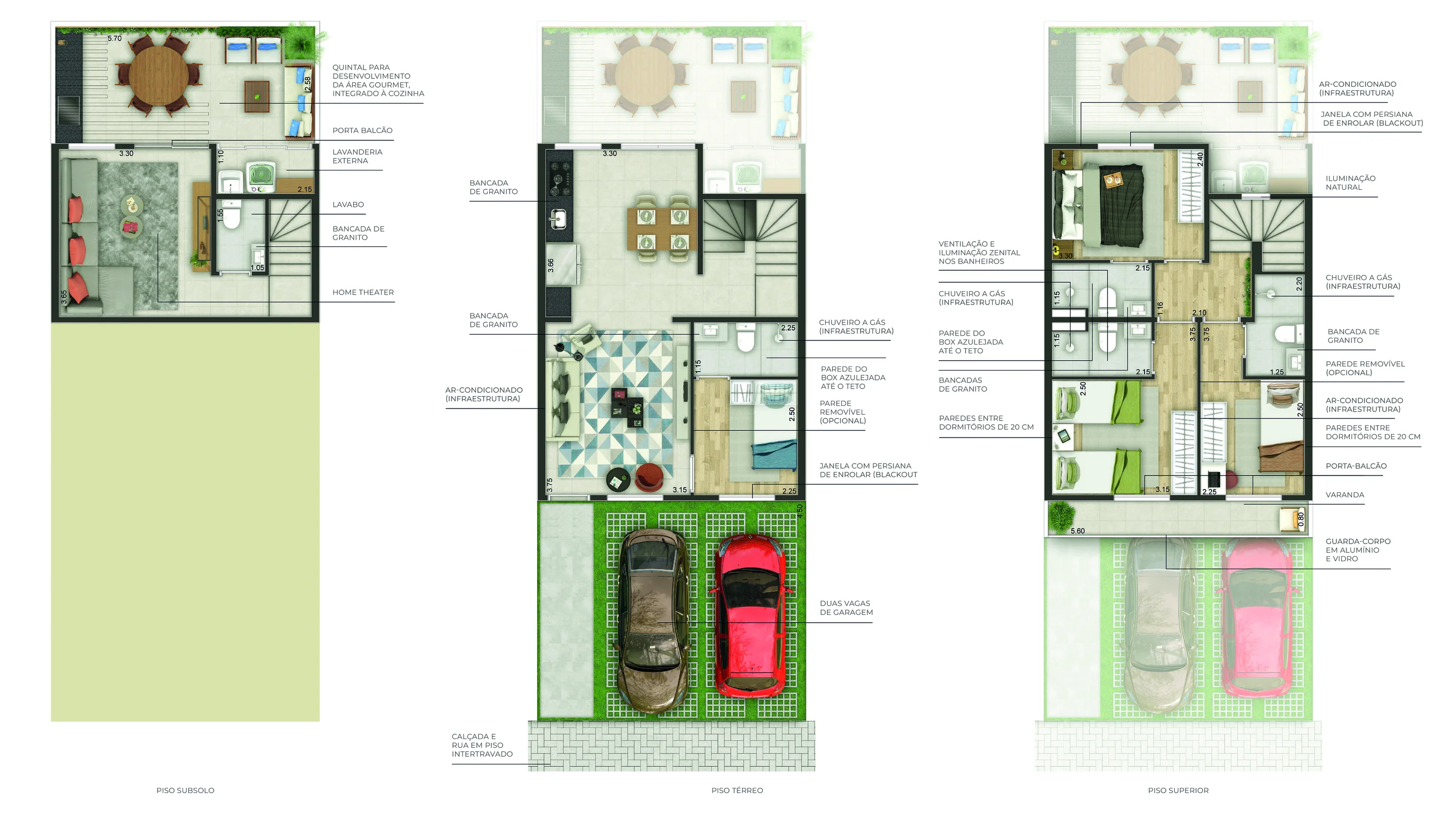 Planta ilustrativa: 4 Suítes, 166 m² · 2 vagas